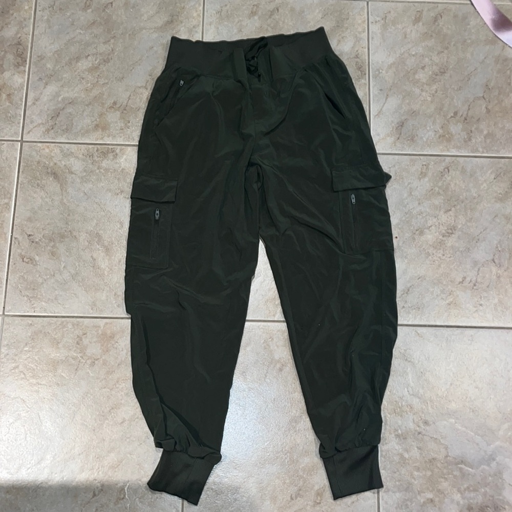 olive green draw string joggers. Very stretch cuffed ankle